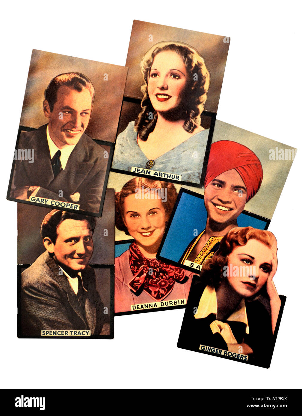 Late 1930s Film Star Hollywood Coloured Post Cards FOR EDITORIAL USE ONLY Stock Photo