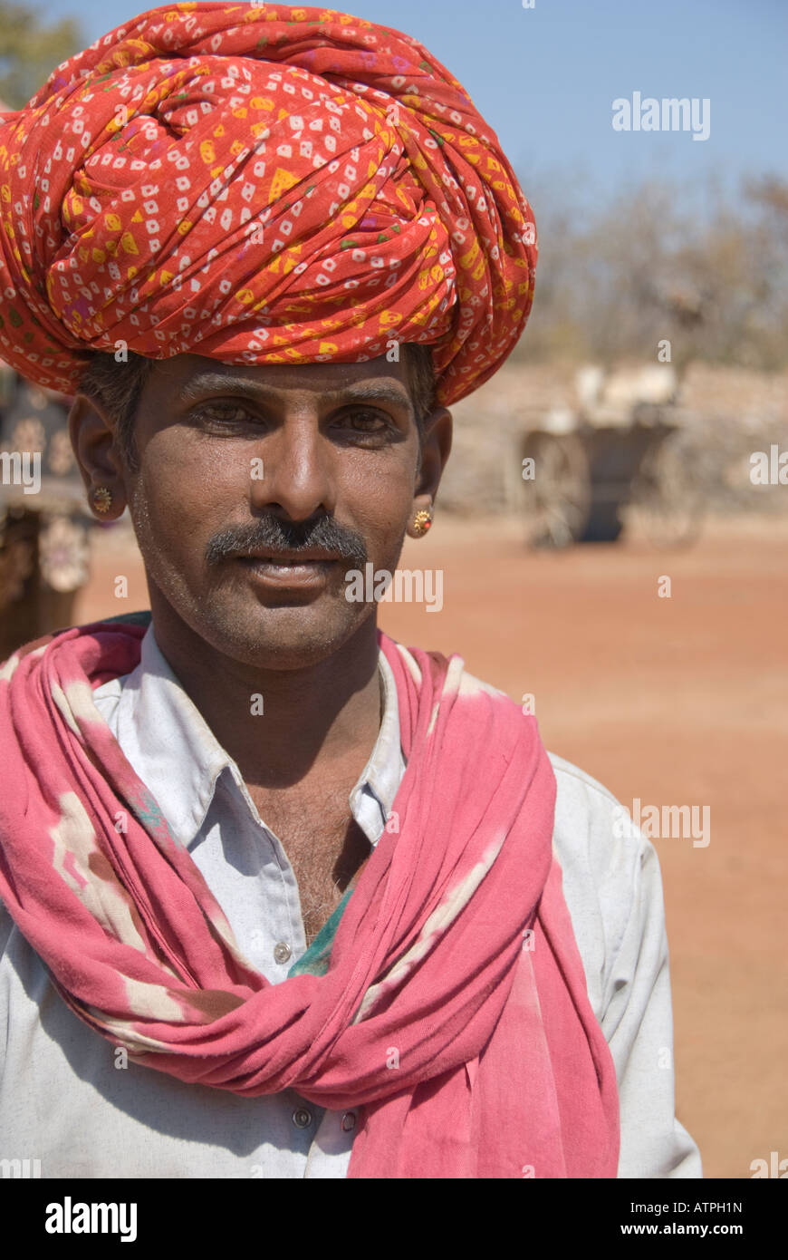 Indian Camel Driver with Turban and Scarf Stock Photo