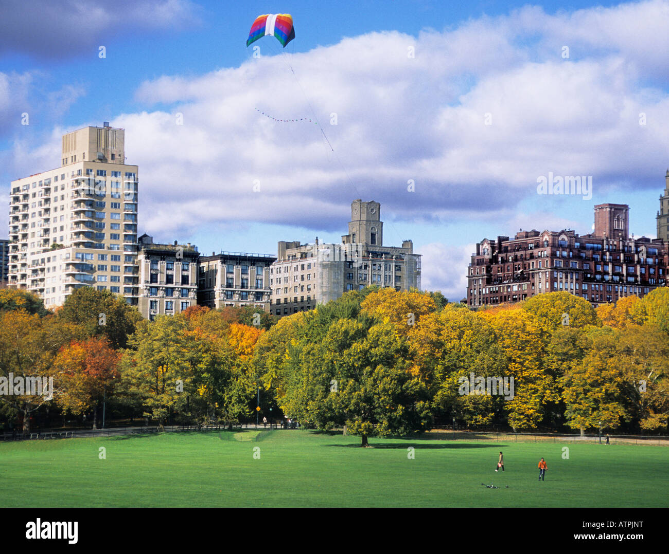 Central Park autumn in New York City and Central Park West skyline ...