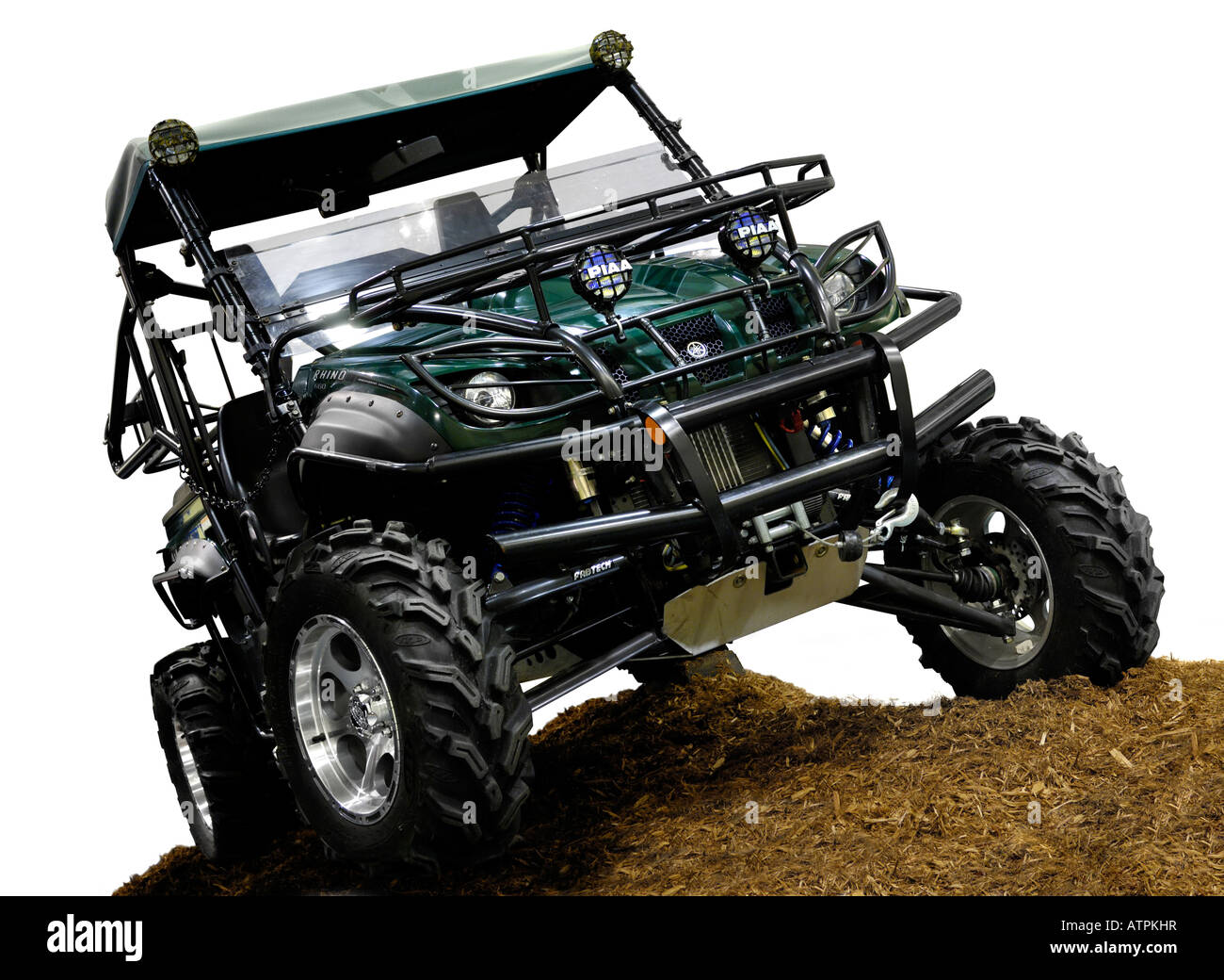 Yamaha Rhino 660 customized 4WD off-road utility vehicle Isolated silhouette with clipping path on white background Stock Photo