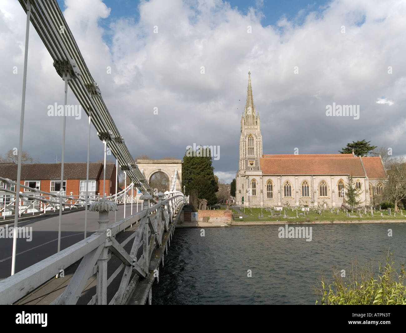 Bridge over the river Thames and All Saints church Marlow Buckinghamshire UK Stock Photo