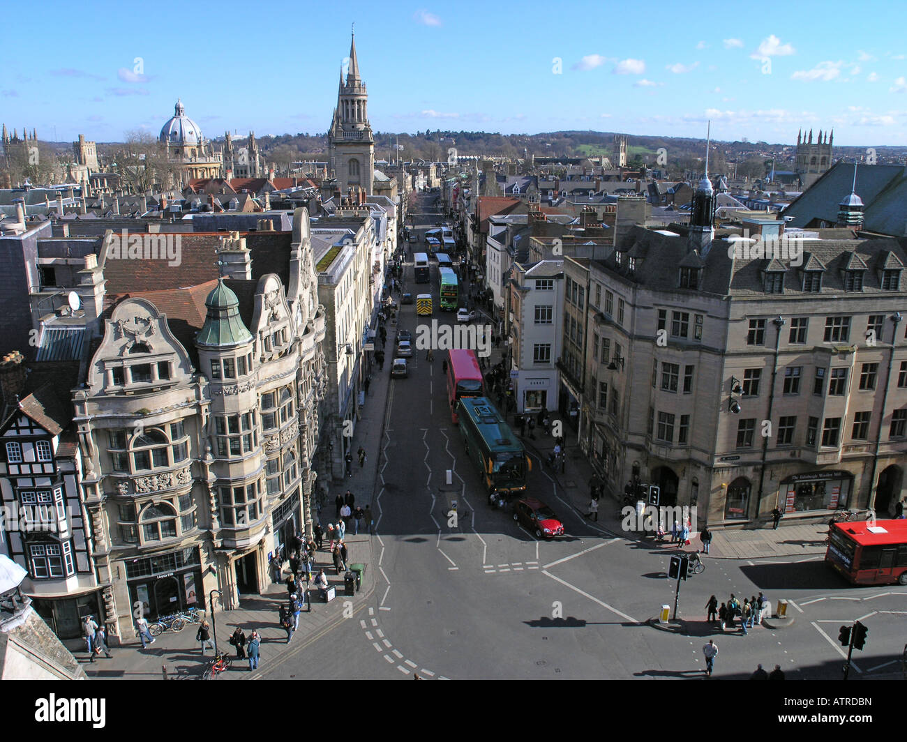 oxford city rooftop view from carfax tower high street traffic spires ...