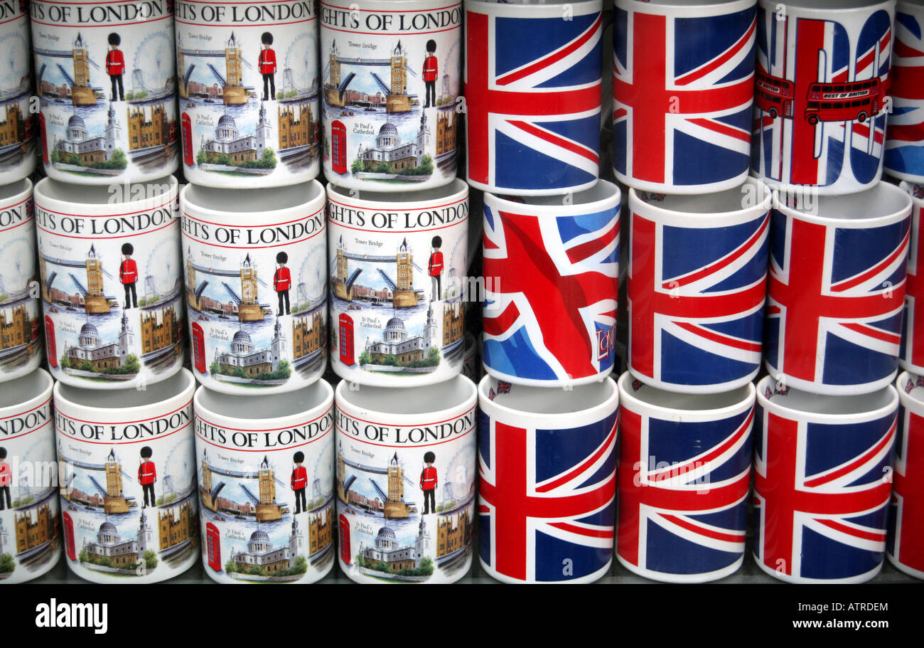 Souvenir mugs on sale in London shop Stock Photo Alamy