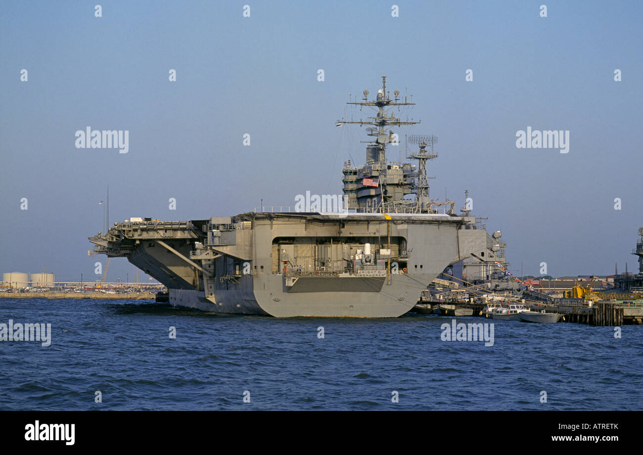 The United States Aircraft Carrier USS DWIGHT D EISENHOWER CVN 69 at the Norfolk Naval Base Stock Photo