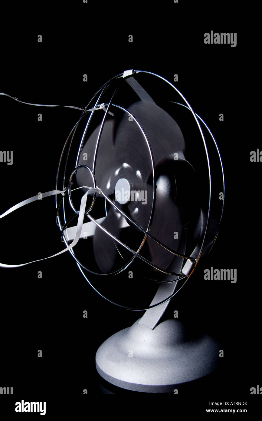 Oscillating fan on black background Stock Photo