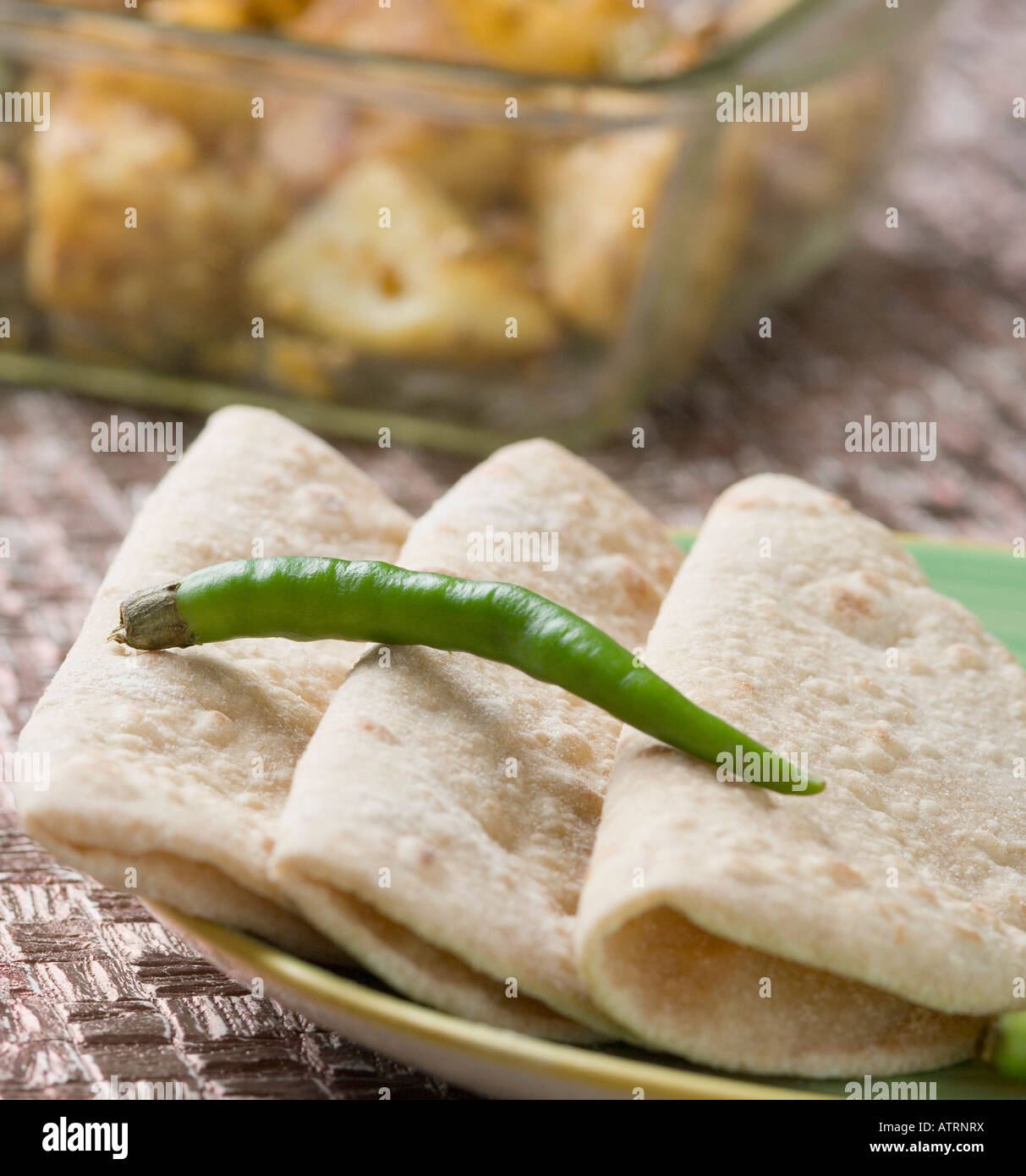 Close-up of chapattis in a plate Stock Photo