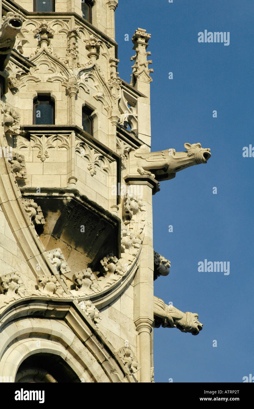 Gargoyles decorating the spire of the Roman Catholic Matthias or Matyas church built in the florid late Gothic style in Buda castle district Budapest Stock Photo