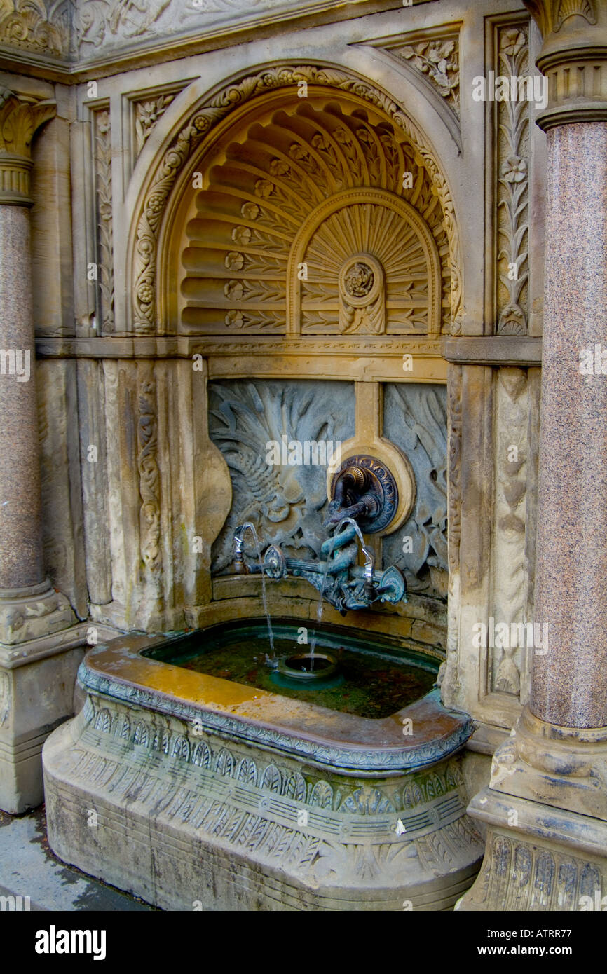 Ornately carved stone water fountain in front of the United States Capitol building in Washington DC Stock Photo