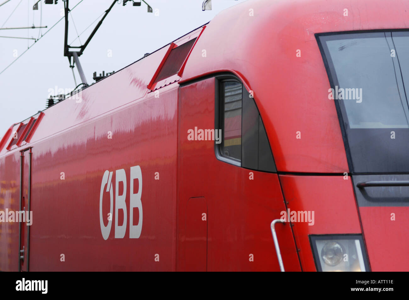 OEBB, Austrian Federal railway, train with company logo Stock Photo Alamy