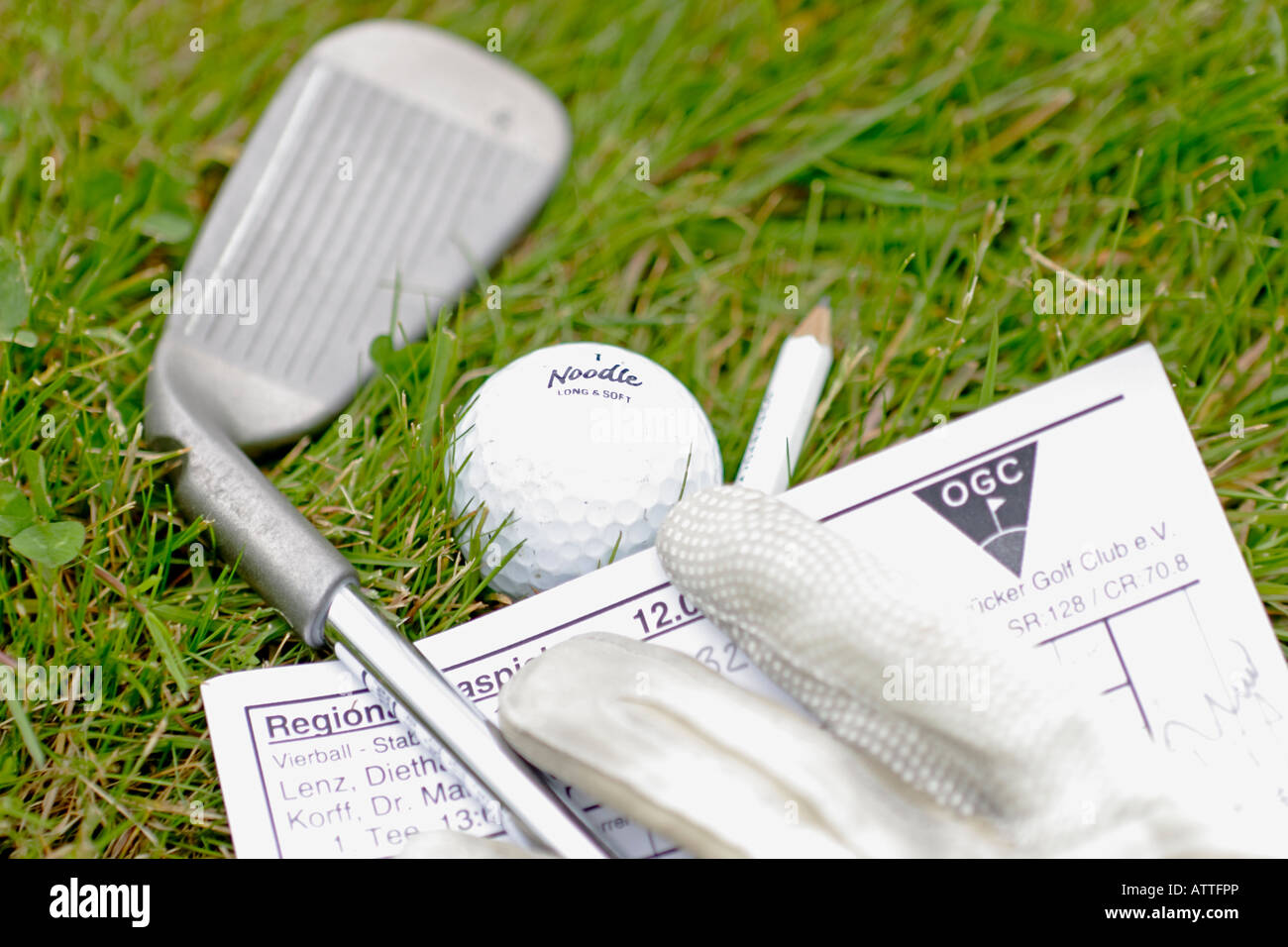 golf racket ball glove score Stock Photo - Alamy
