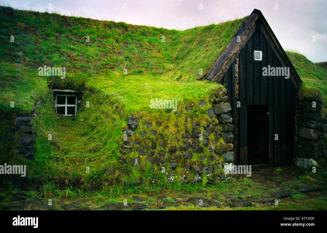 Skogafoss Iceland Viking Turf Houses Stock Photo Alamy