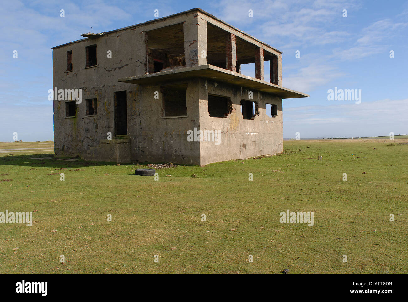 The derelict control tower at Davidstow airfield. Stock Photo