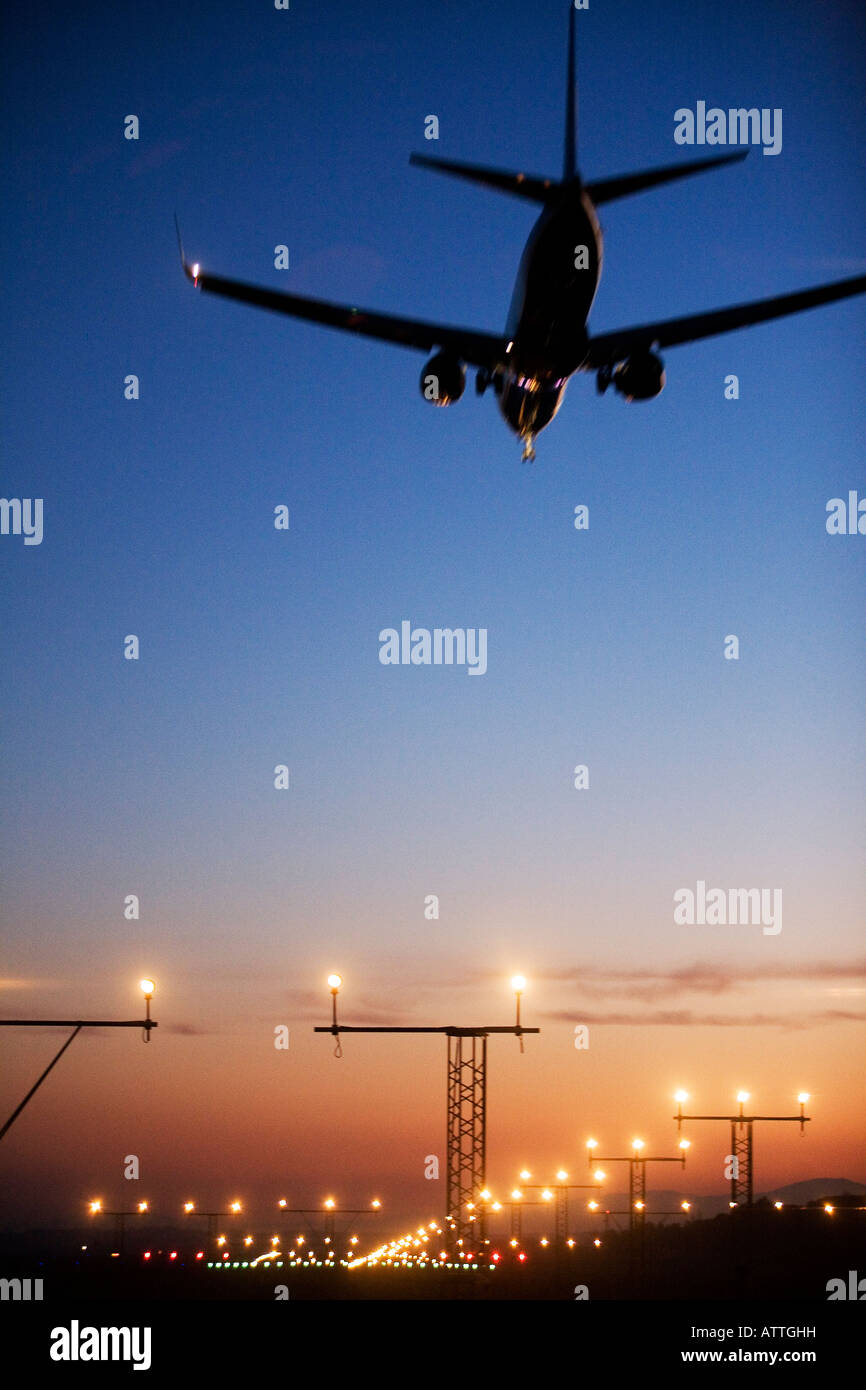 Ryan Air Plane landing at spanish Girona airport at dusk Girona Gerona ...