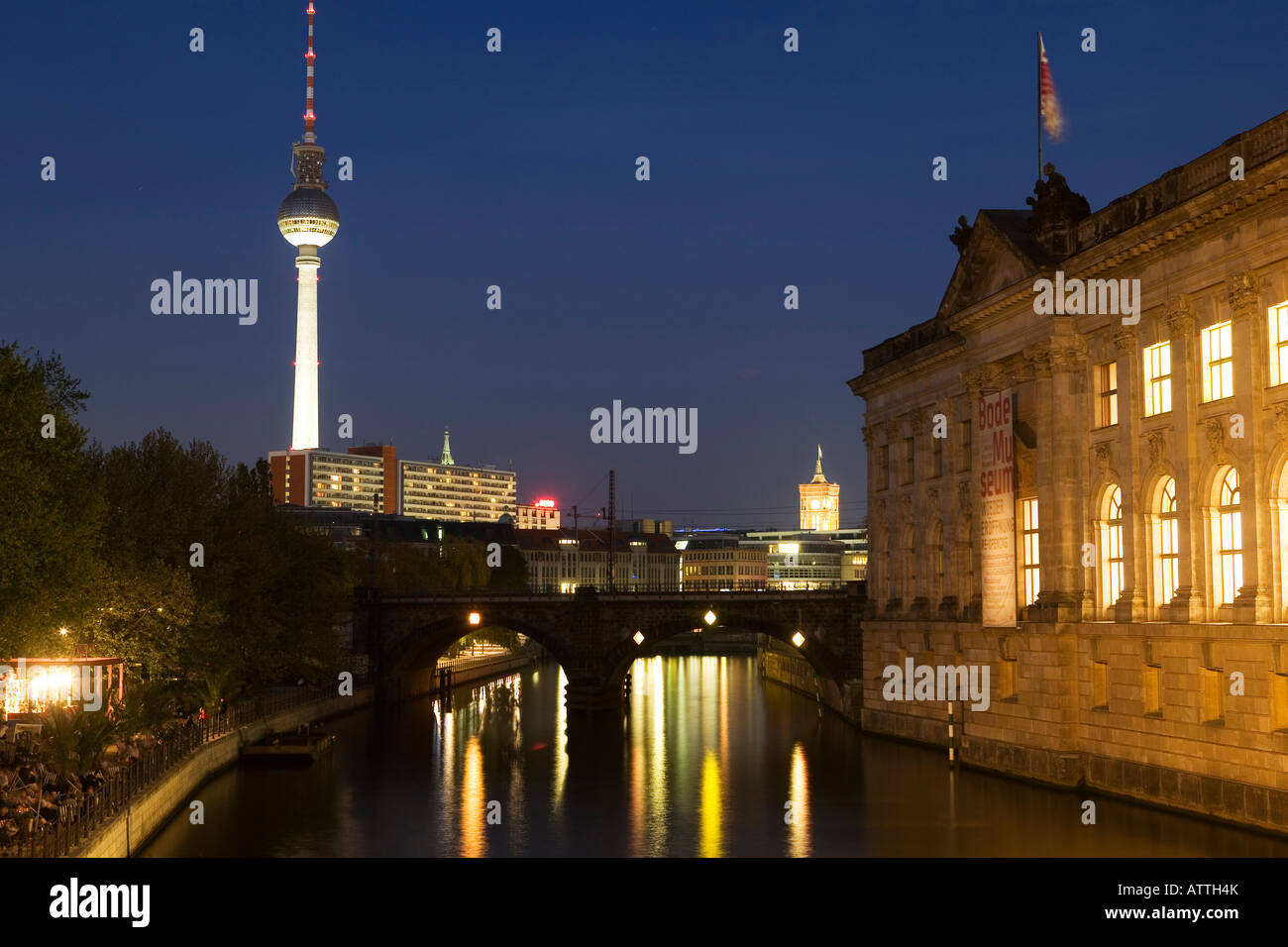 River next to Bode Museum in Berlin Mitte at dusk Berlin Germany Europe EU Stock Photo
