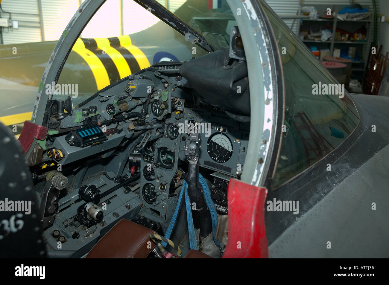 Cockpit of English Electric Lightning F53 Interceptor Fighter on exhibit at Tangmere Military Aviation Museum Stock Photo