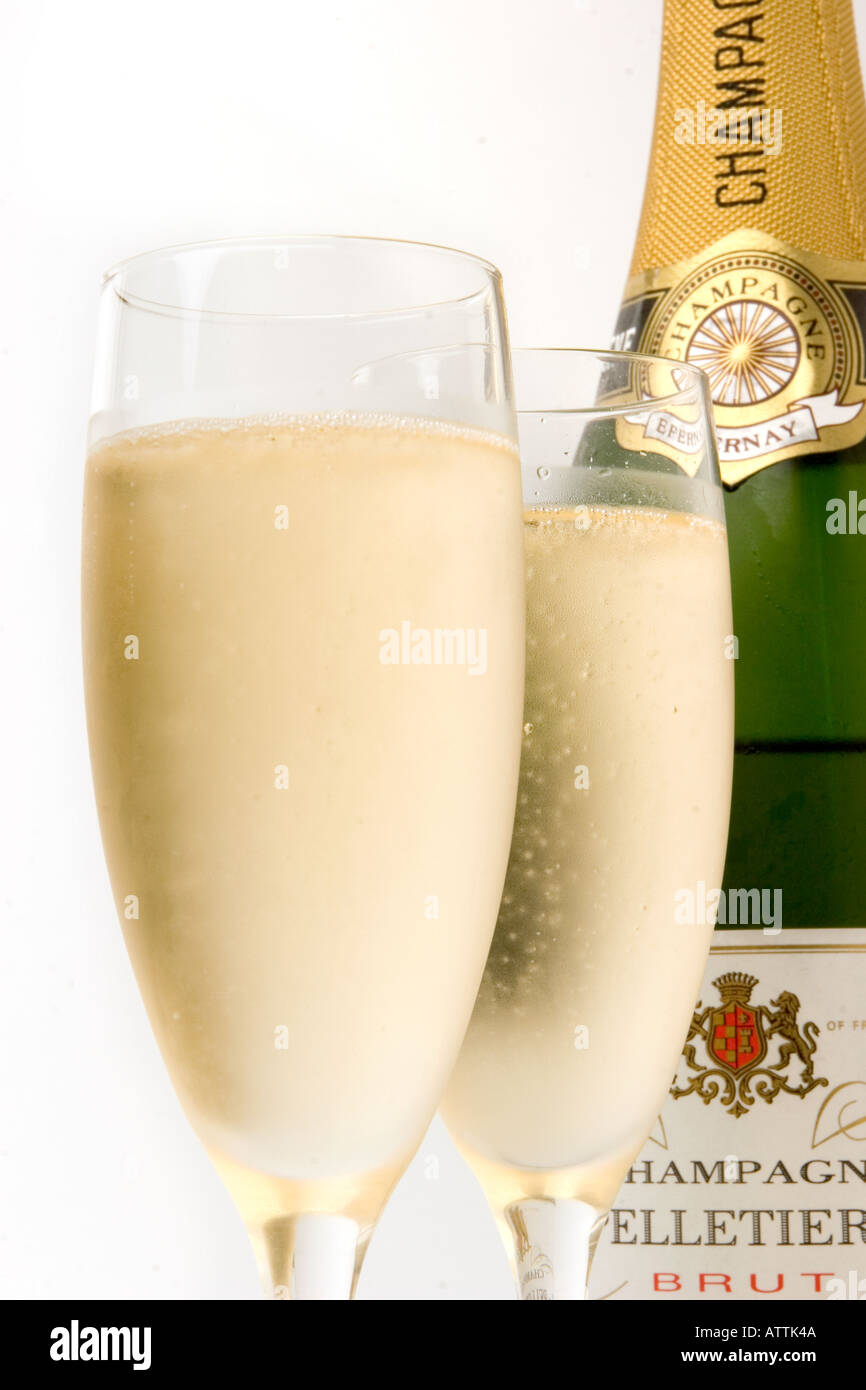 drink two glasses of chilled champagne with bottle Stock Photo Alamy