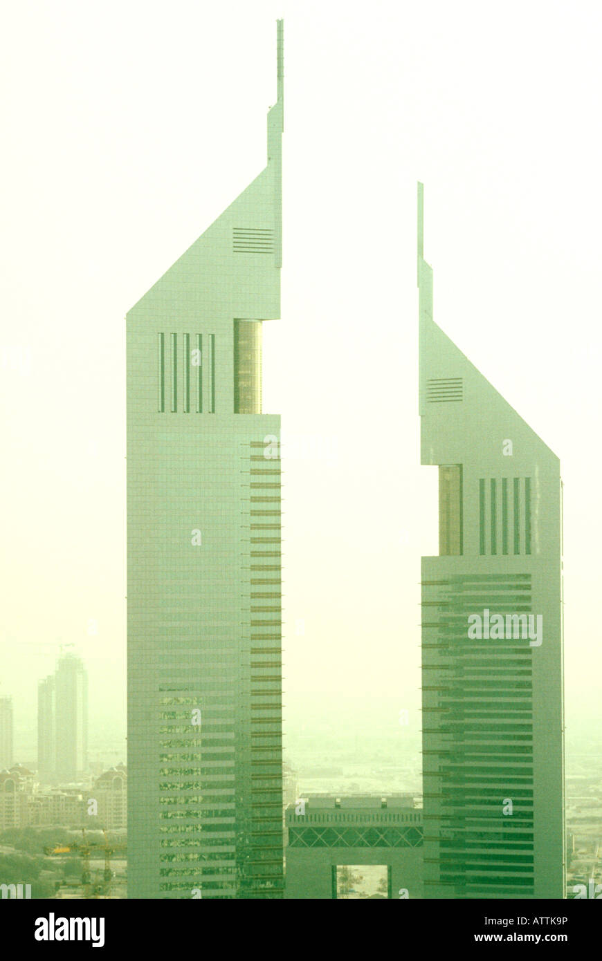 Dubai Skyline Emirates Towers Asia UNITED ARABIAN EMIRATES Stock Photo