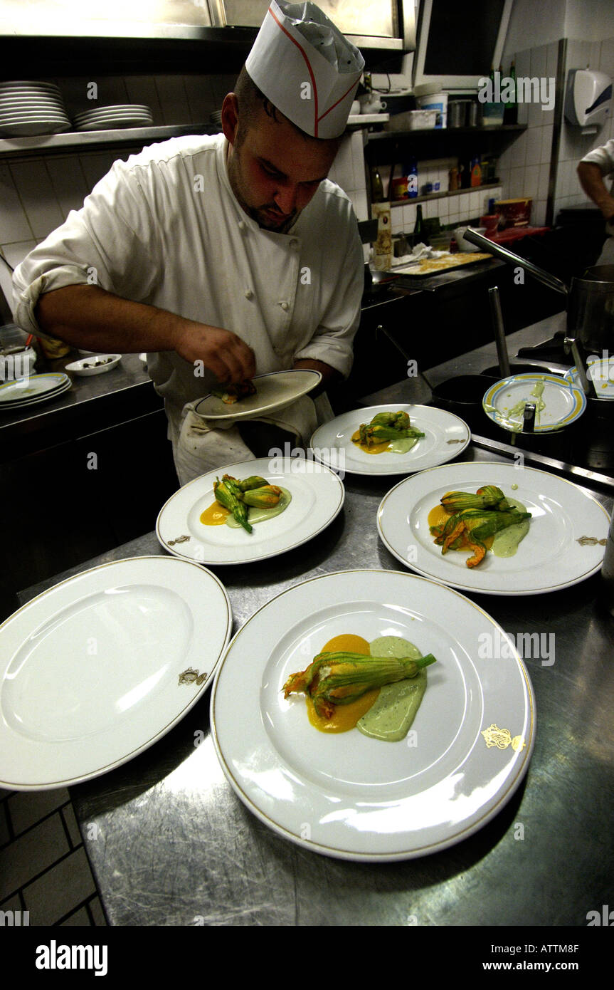 Turin the kitchen of the Cambio restaurant Stock Photo