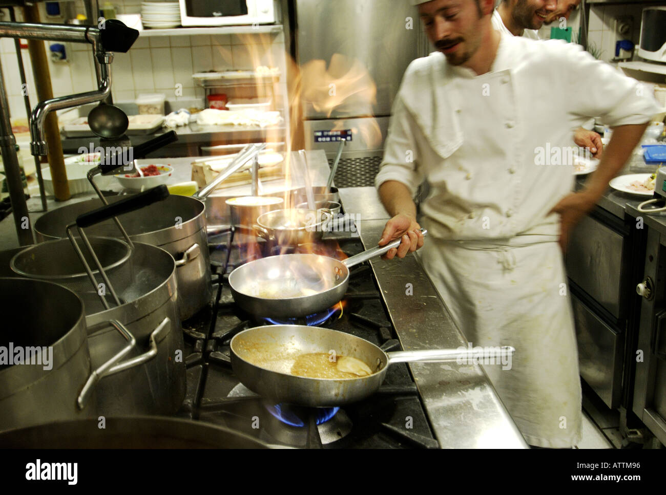 Turin the kitchen of the Cambio restaurant Stock Photo
