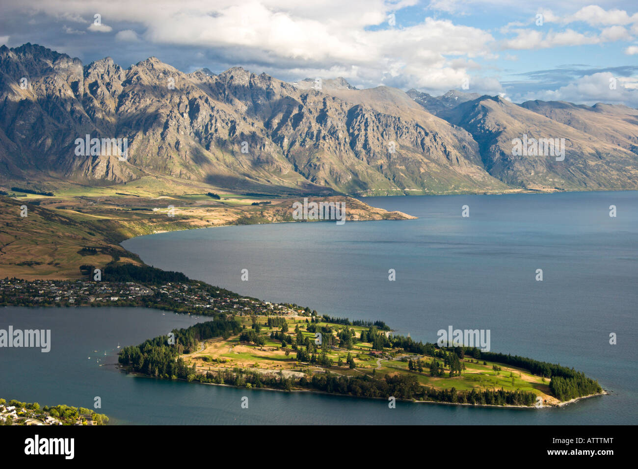 The Remarkables and Frankton Arm, Queenstown, New Zealand Stock Photo
