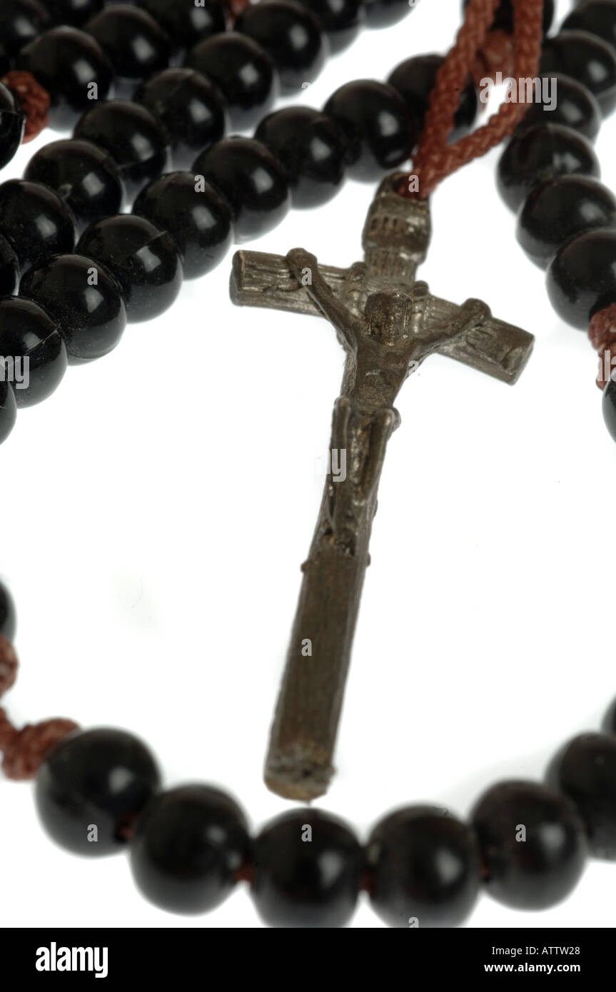 Rosary, rosary beads, Rosary showing Jesus on the cross Stock Photo
