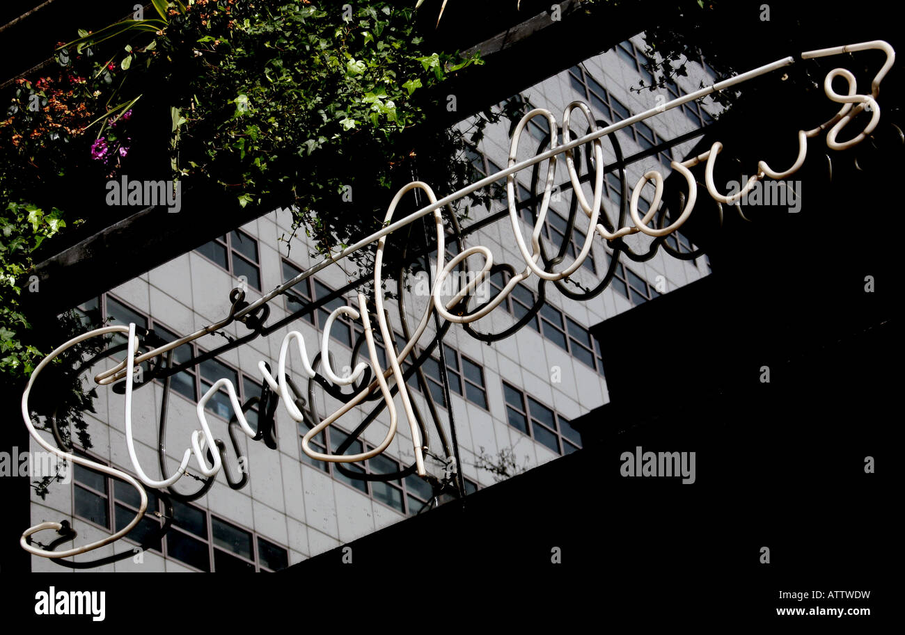 Sign on facade of Stringfellows nightclub in London's West End Stock Photo