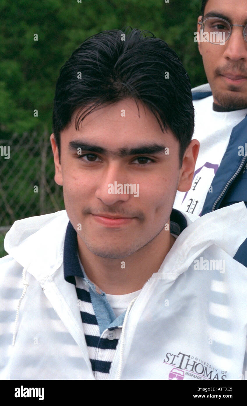 Smiling Hispanic man age 20 at Cinco de Mayo celebration. St Paul Minnesota USA Stock Photo
