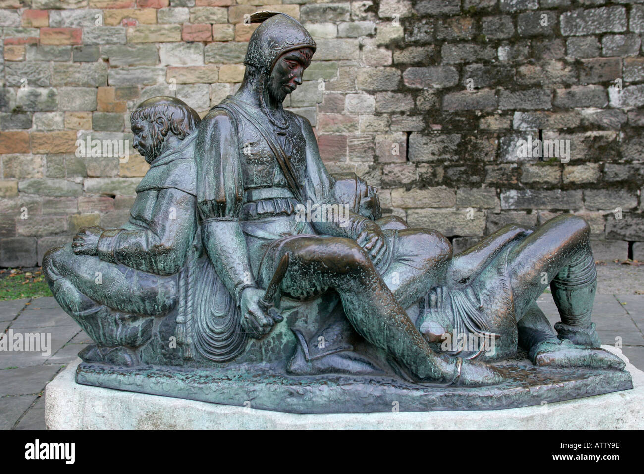 bronze Robin Hood related statue little john friar tuck and will Stock