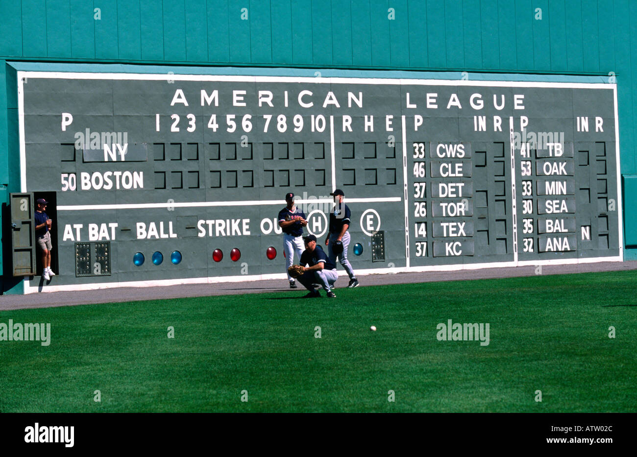 The scoreboard on the left field wall, Fenway Park, Boston, Massachusetts  Stock Photo - Alamy