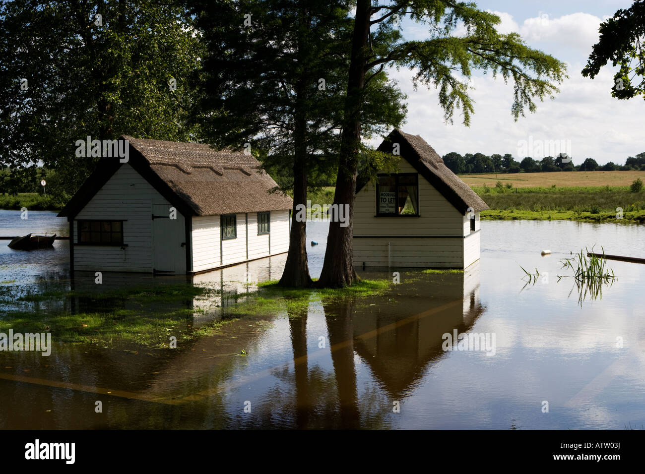 Flooded Land and Hut, Coltishall, Norfolk, East Anglia, England, UK Stock Photo