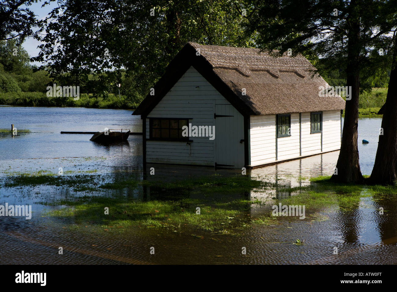 Flooded Land and Hut, Coltishall, Norfolk, East Anglia, England, UK Stock Photo