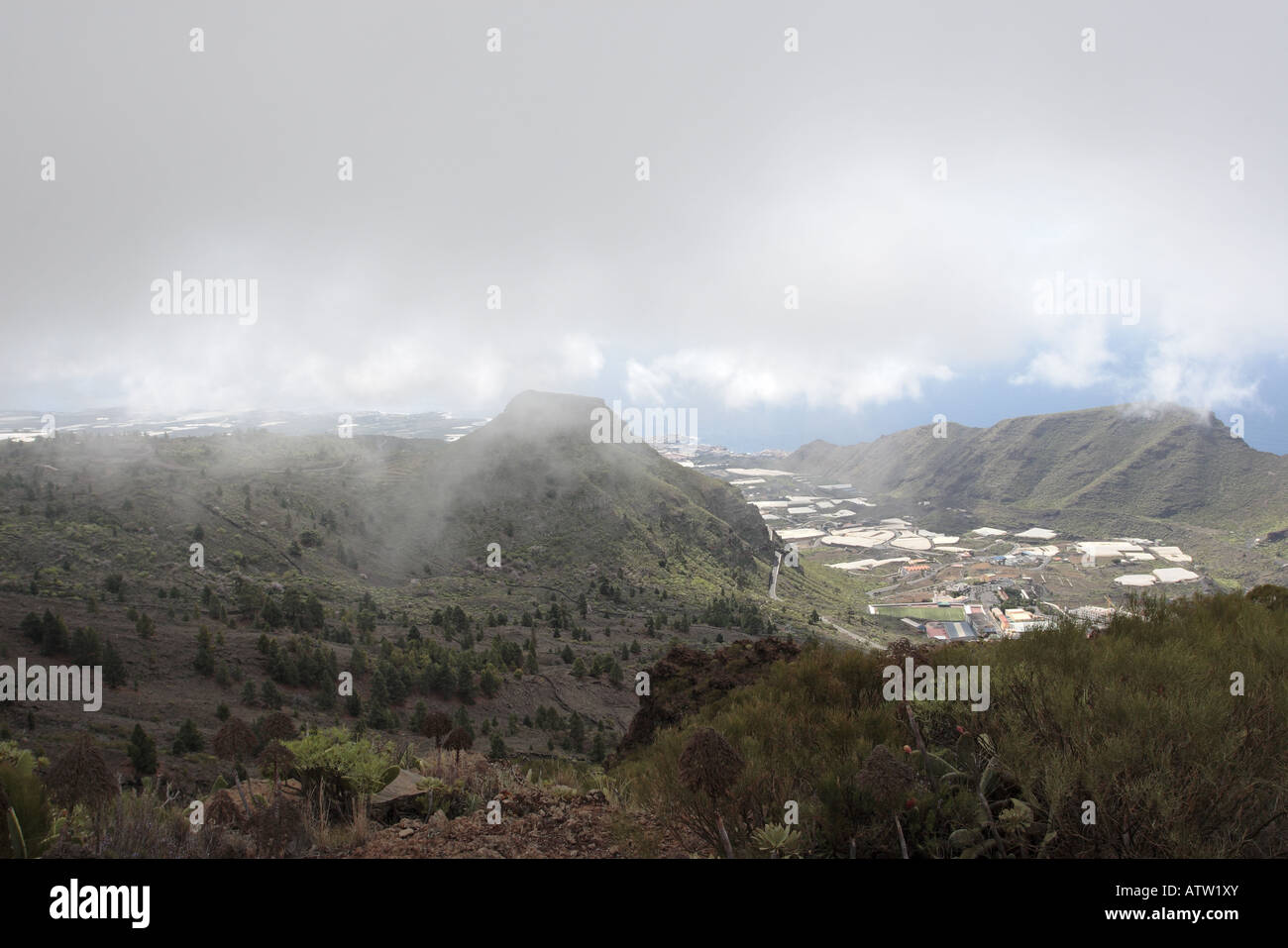View through the cloud down the valley of Santiago in Tenerife Canary Islands Spain Stock Photo