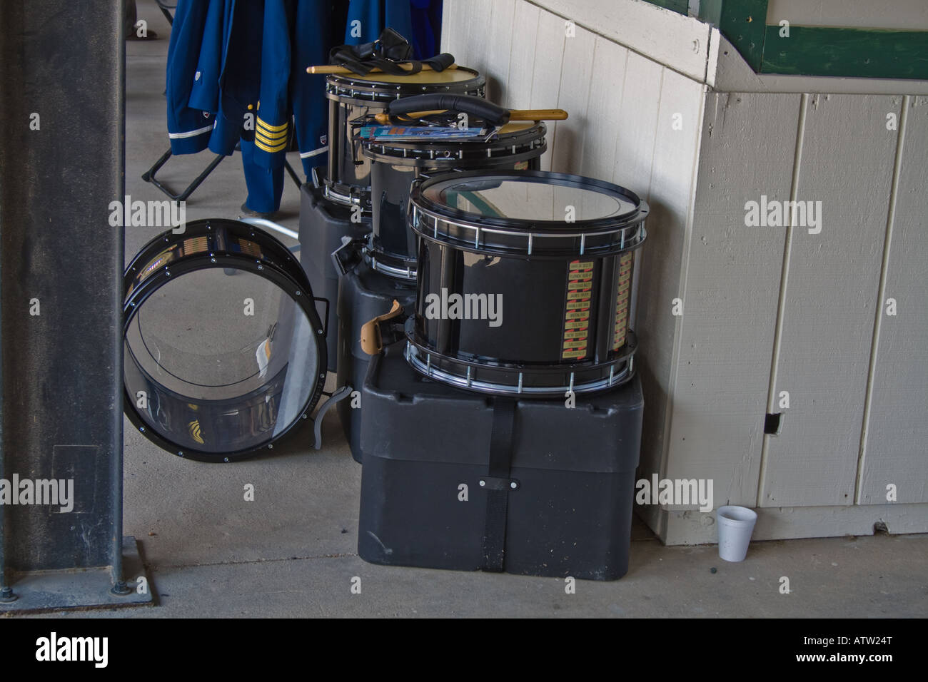 Drums sitting on the floor Stock Photo