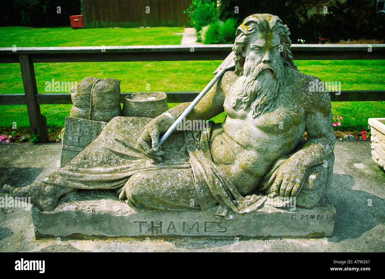 Statue of Old Father Thames near St Johns Bridge Lechlade on the Oxfordshire Gloucestershire border England Stock Photo