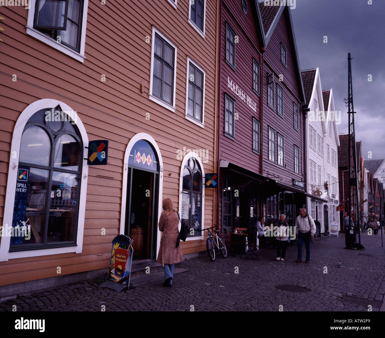 The Bryggen Wharf in the rain Bergen Norway Stock Photo Alamy