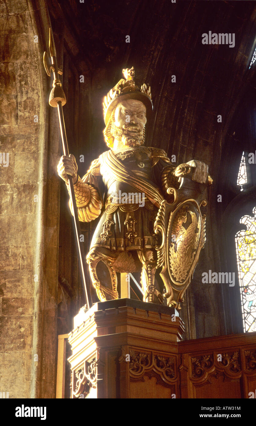 The Guildhall City of London Gog Magog Statue statuette England UK gilt gilded figure interior interiors Stock Photo