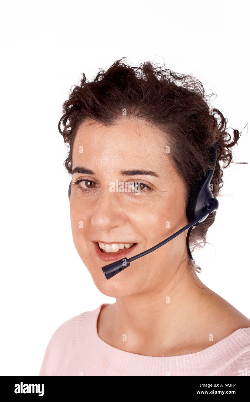 Customer support girl over white background Stock Photo Alamy
