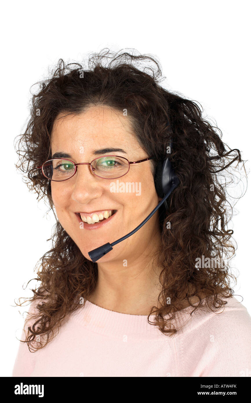 Beautiful customer support girl on white background Stock Photo Alamy