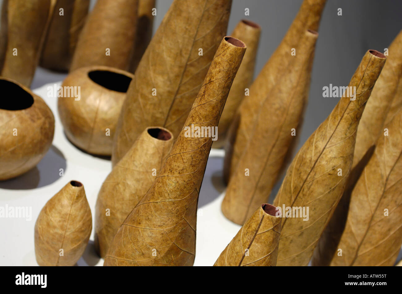 Natural vases made from dried leaves Stock Photo