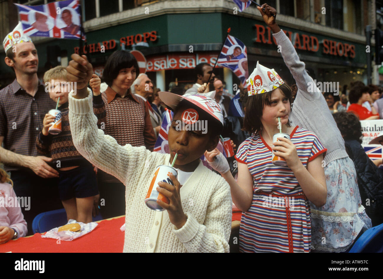 Royal Wedding, street party in 'Oxford Street'  to celebrate the marriage of Prince Charles and Lady Diana Spencer London England. 1981 HOMER SYKES Stock Photo