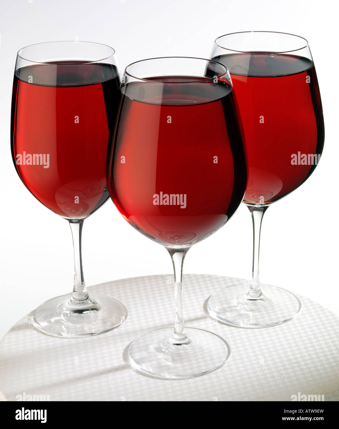 THREE GLASSES OF RED WINE Stock Photo