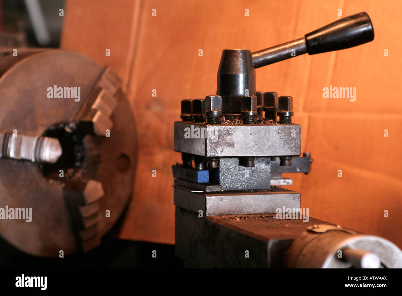 Three jaw lathe chuck and indexable tool post Stock Photo Alamy
