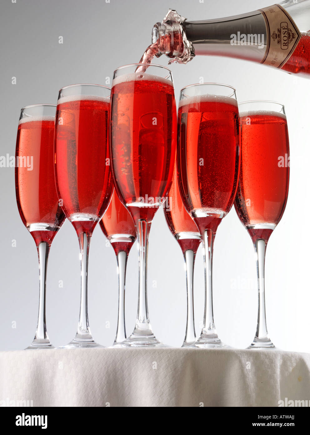 SEVEN PINK CHAMPAGNE GLASSES Stock Photo Alamy