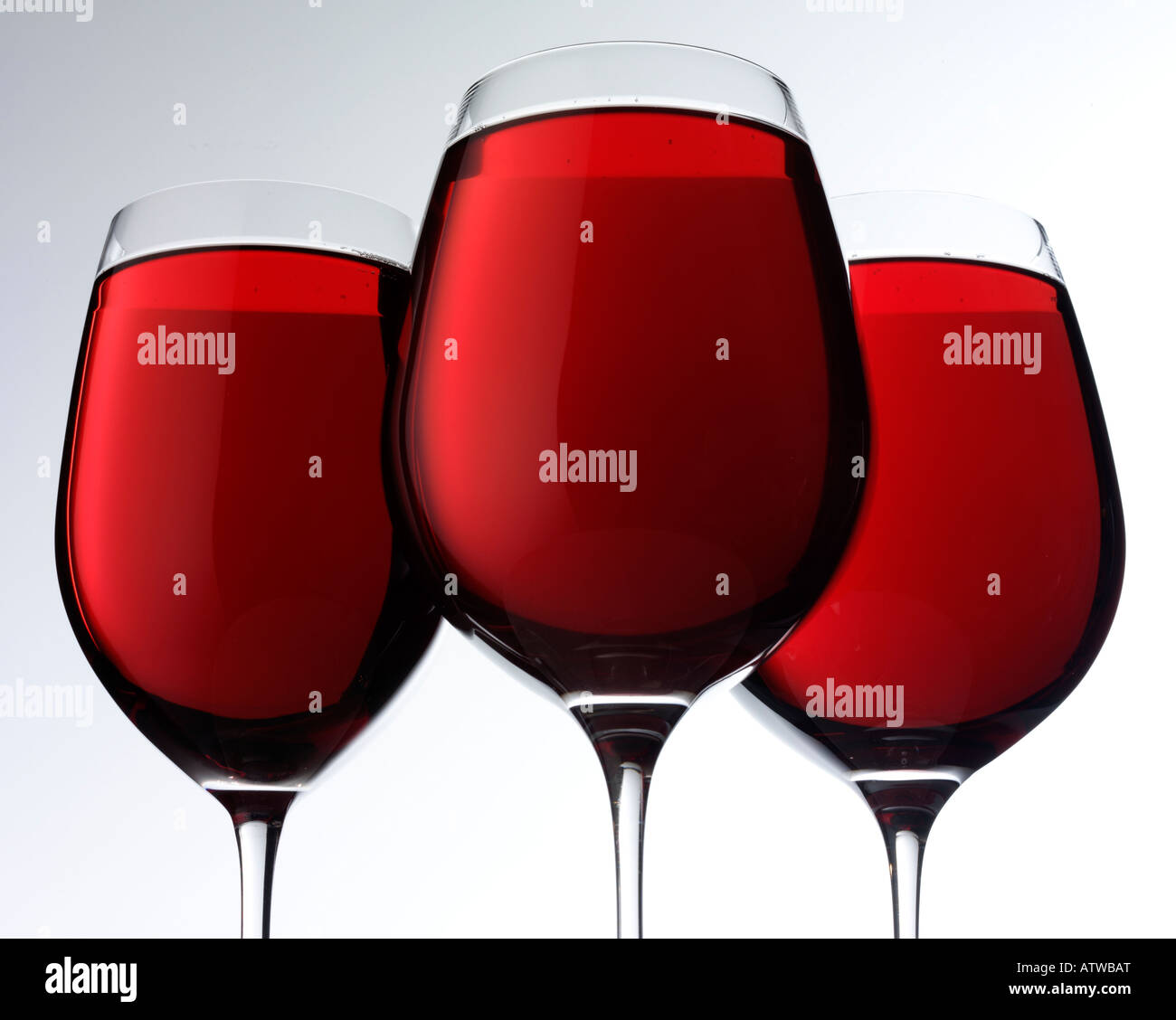 THREE GLASSES OF RED WINE Stock Photo