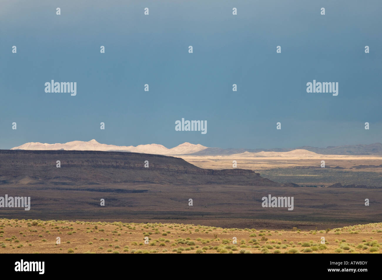 Thunder and lightning storm over plains surrounding Fish River Canyon in southern Namibia Stock Photo