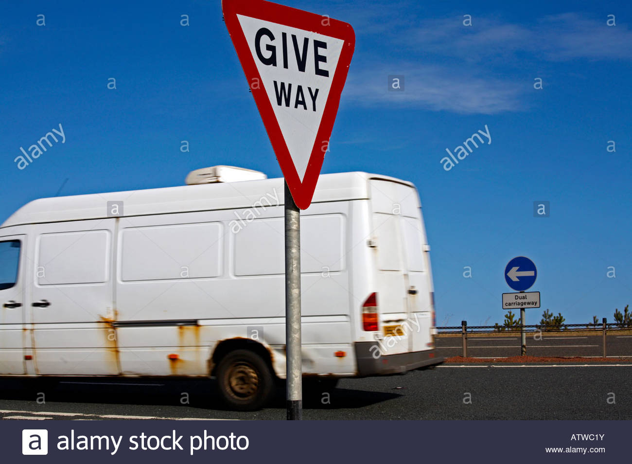 White van travels along the A1 dual carriageway Scotland Stock Photo