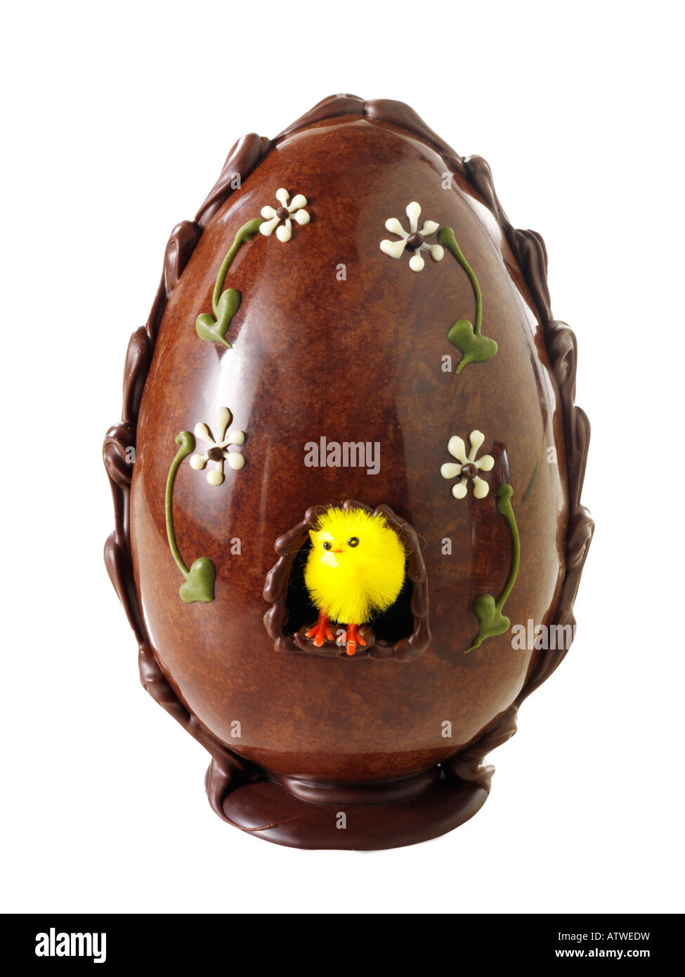 Traditional hand made decorated chocolate Easter eggs Stock Photo