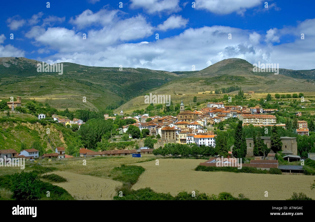 View of Torrecilla en Cameros,  looking towards the Sierra de Camero Nueva, Larioja, Spain. Stock Photo