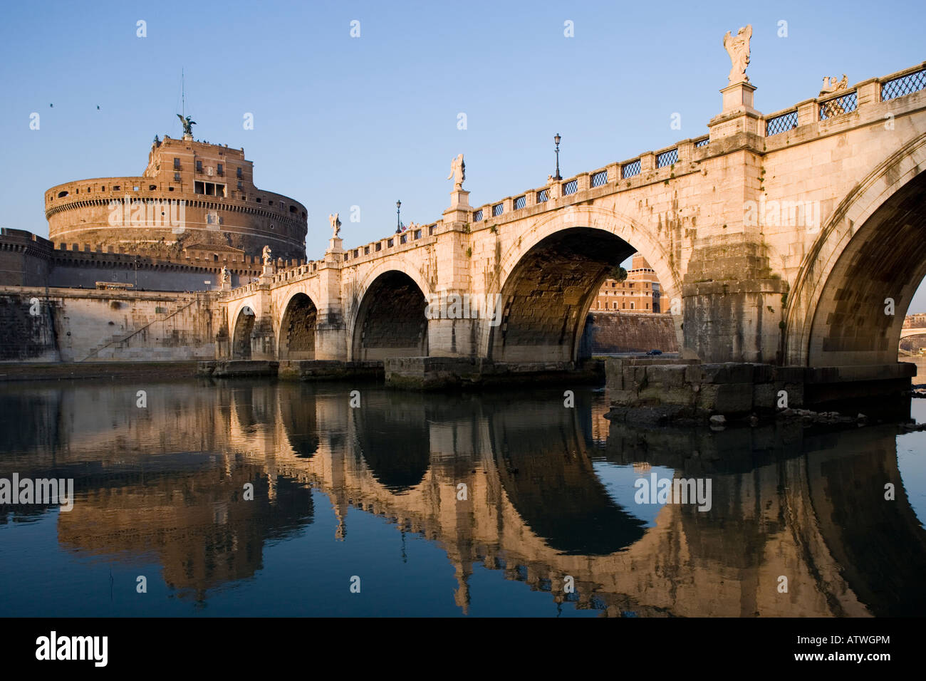 Bridge, Ponte, San, Angelo, with, river, Tiber, and, Castell, Sant