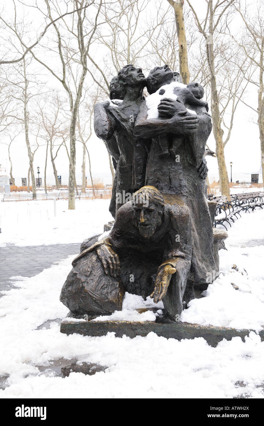 A statue called The Immigrants stands outside Castle Clinton in Battery